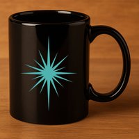 Turquoise Blue Starburst Retro Atomic Era 11oz C Handle Ceramic Mug