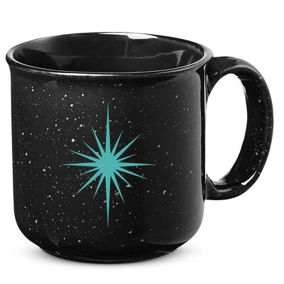 Turquoise Blue Starburst Retro Atomic Era 15oz Campfire Ceramic Mug