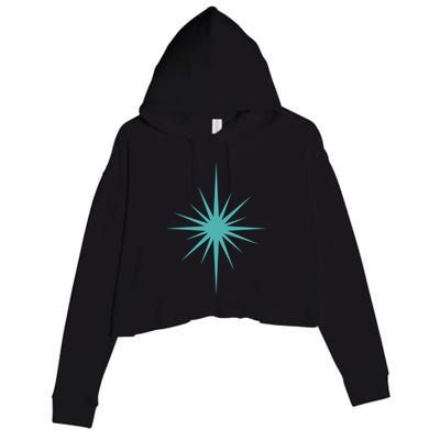 Turquoise Blue Starburst Retro Atomic Era Crop Fleece Hoodie
