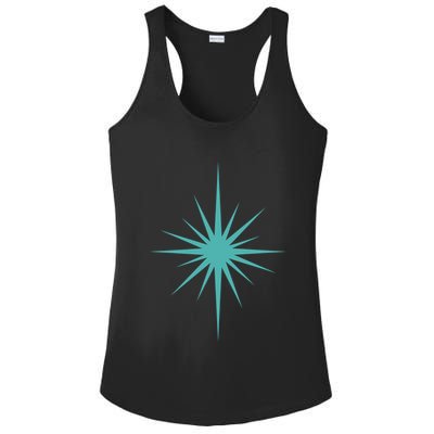 Turquoise Blue Starburst Retro Atomic Era Ladies PosiCharge Competitor Racerback Tank