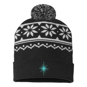 Turquoise Blue Starburst Retro Atomic Era USA-Made Snowflake Beanie