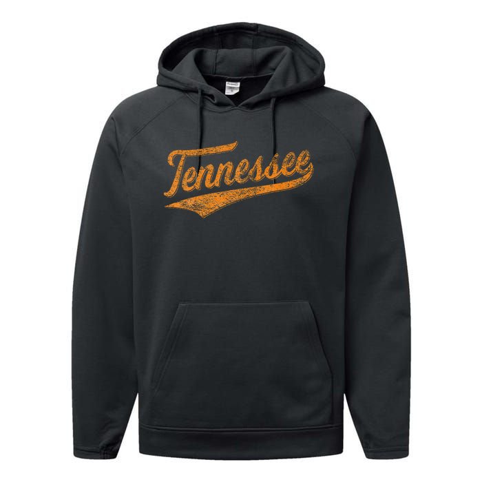 Tennessee Baseball Sports Script Cursive Flag Swoosh Performance Fleece Hoodie