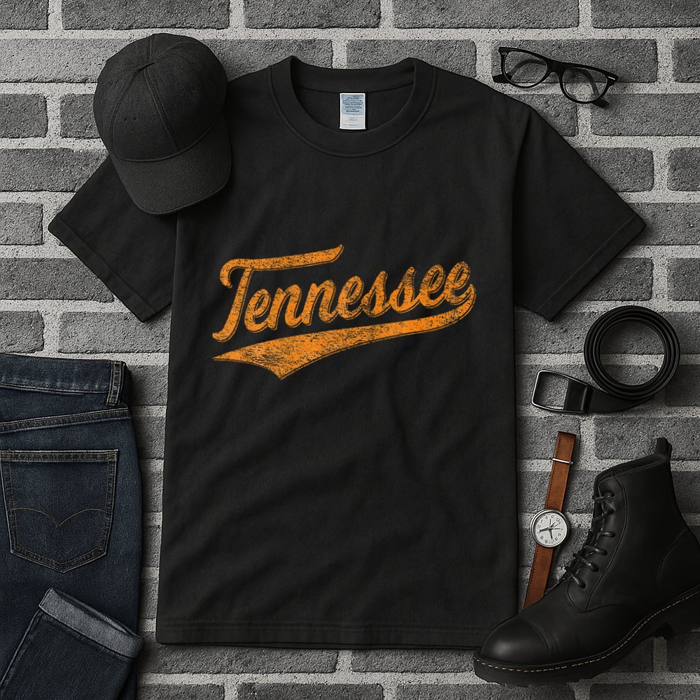 Tennessee Baseball Sports Script Cursive Flag Swoosh Tall T-Shirt