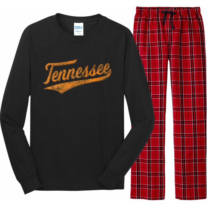 Tennessee Baseball Sports Script Cursive Flag Swoosh Long Sleeve Pajama Set