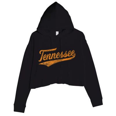 Tennessee Baseball Sports Script Cursive Flag Swoosh Crop Fleece Hoodie