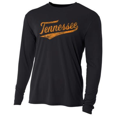 Tennessee Baseball Sports Script Cursive Flag Swoosh Cooling Performance Long Sleeve Crew