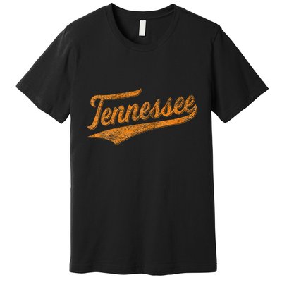 Tennessee Baseball Sports Script Cursive Flag Swoosh Premium T-Shirt