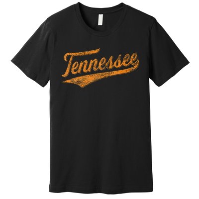 Tennessee Baseball Sports Script Cursive Flag Swoosh Premium T-Shirt