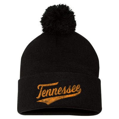 Tennessee Baseball Sports Script Cursive Flag Swoosh Pom Pom 12in Knit Beanie