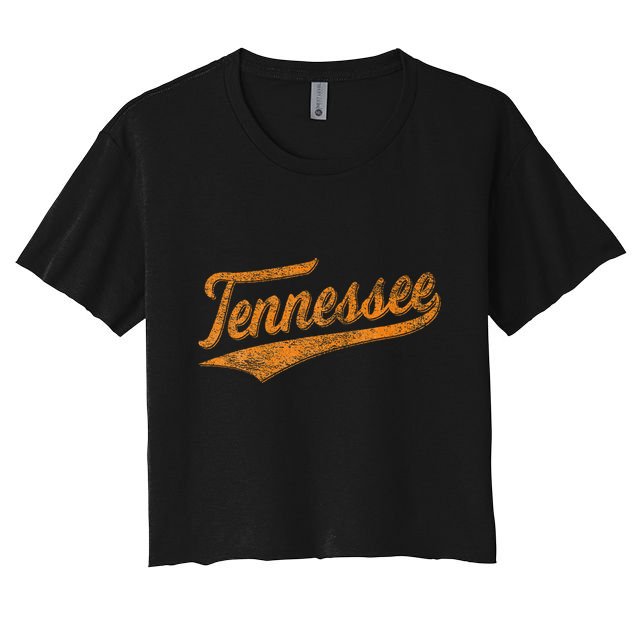Tennessee Baseball Sports Script Cursive Flag Swoosh Crop Top