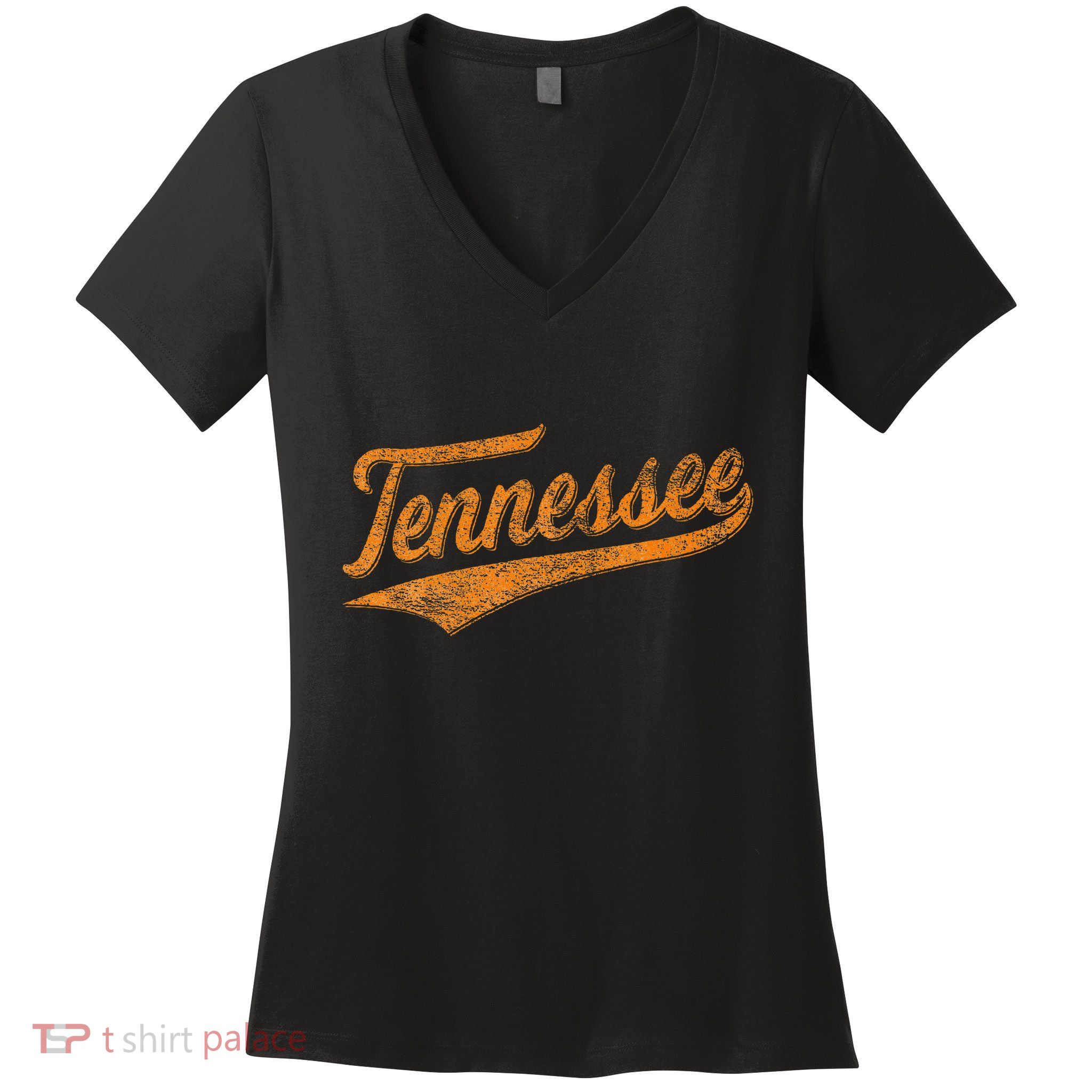 Tennessee Baseball Sports Script Cursive Flag Swoosh Women's V-Neck T-Shirt