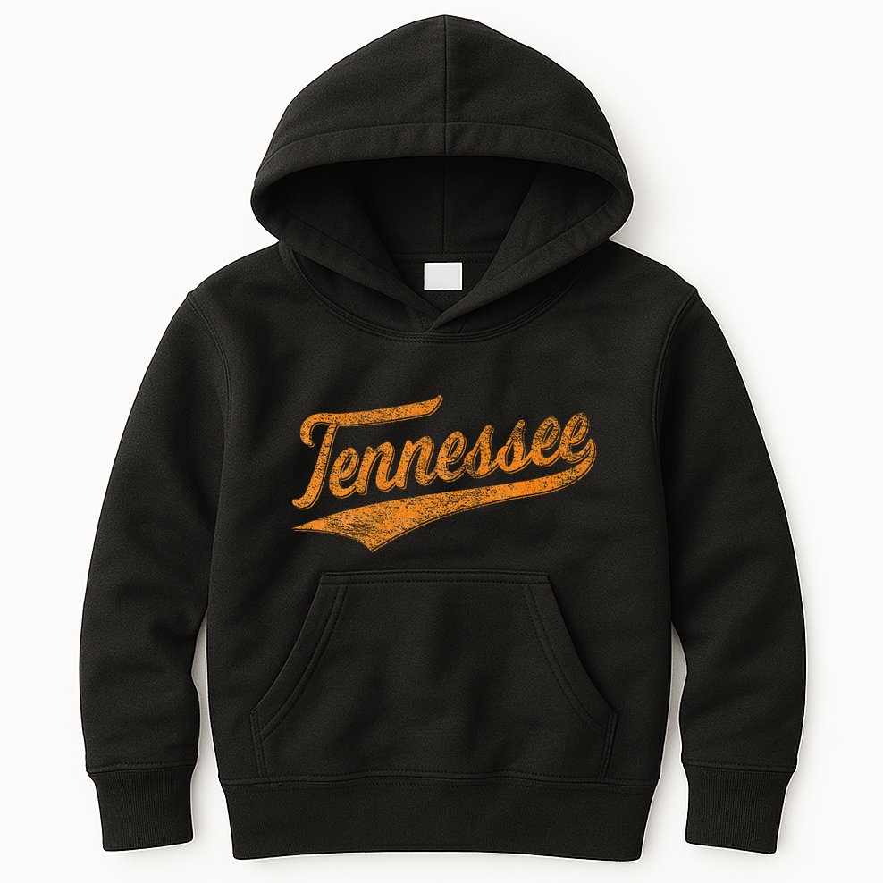 Tennessee Baseball Sports Script Cursive Flag Swoosh Kids Hoodie