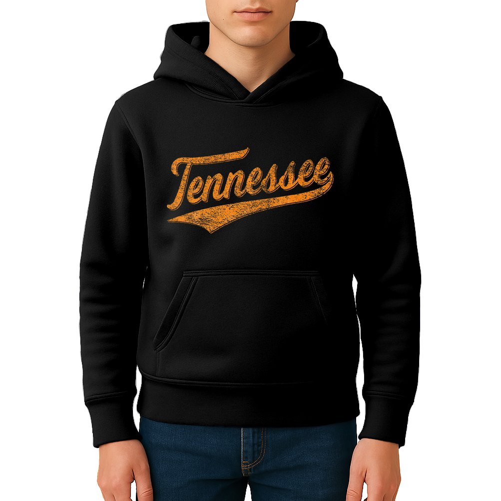 Tennessee Baseball Sports Script Cursive Flag Swoosh Kids Hoodie