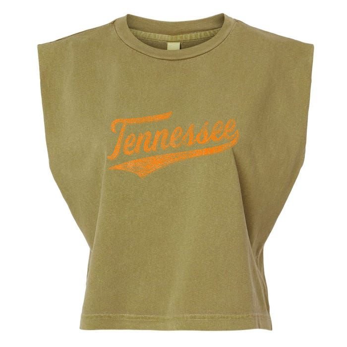 Tennessee Baseball Sports Script Cursive Flag Swoosh Garment-Dyed Women's Muscle Tee