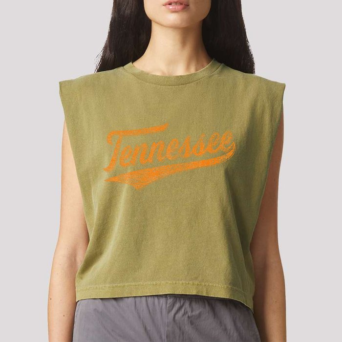 Tennessee Baseball Sports Script Cursive Flag Swoosh Garment-Dyed Women's Muscle Tee