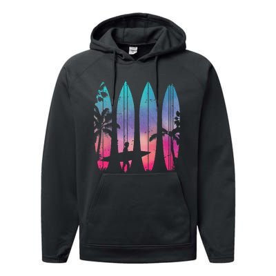 Tropical Beach Surf Surfboard Surfing Surfer Ocean Surfing Performance Fleece Hoodie