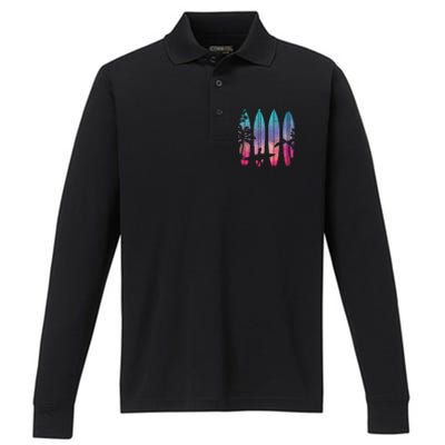 Tropical Beach Surf Surfboard Surfing Surfer Ocean Surfing Performance Long Sleeve Polo