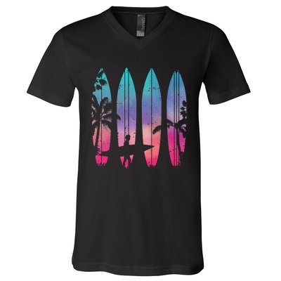 Tropical Beach Surf Surfboard Surfing Surfer Ocean Surfing V-Neck T-Shirt