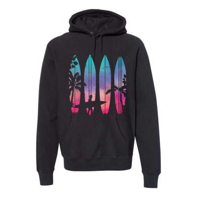 Tropical Beach Surf Surfboard Surfing Surfer Ocean Surfing Premium Hoodie