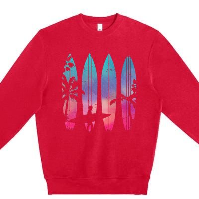 Tropical Beach Surf Surfboard Surfing Surfer Ocean Surfing Premium Crewneck Sweatshirt