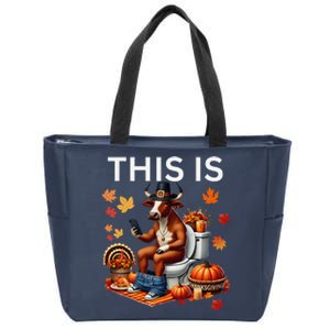 Thanksgiving Bull Sitting On A Toilet Playing A Smartphone Zip Tote Bag