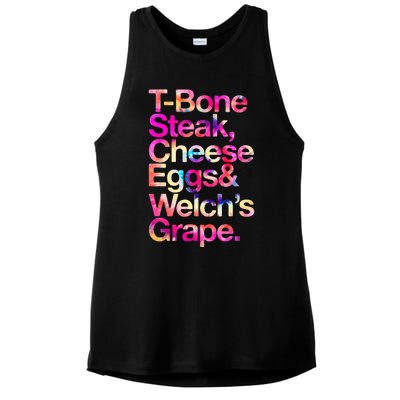 T Bone Steak Cheese Eggs WelchS Grape Ladies PosiCharge Tri-Blend Wicking Tank