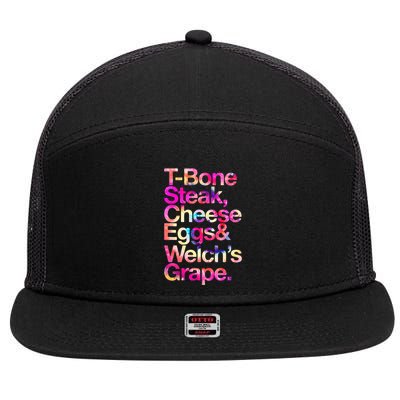T Bone Steak Cheese Eggs WelchS Grape 7 Panel Mesh Trucker Snapback Hat