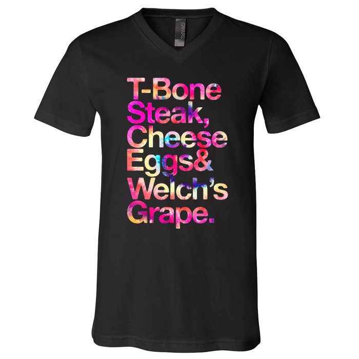 T Bone Steak Cheese Eggs WelchS Grape V-Neck T-Shirt