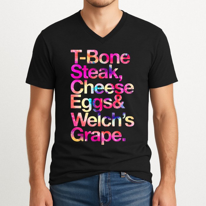 T Bone Steak Cheese Eggs WelchS Grape V-Neck T-Shirt