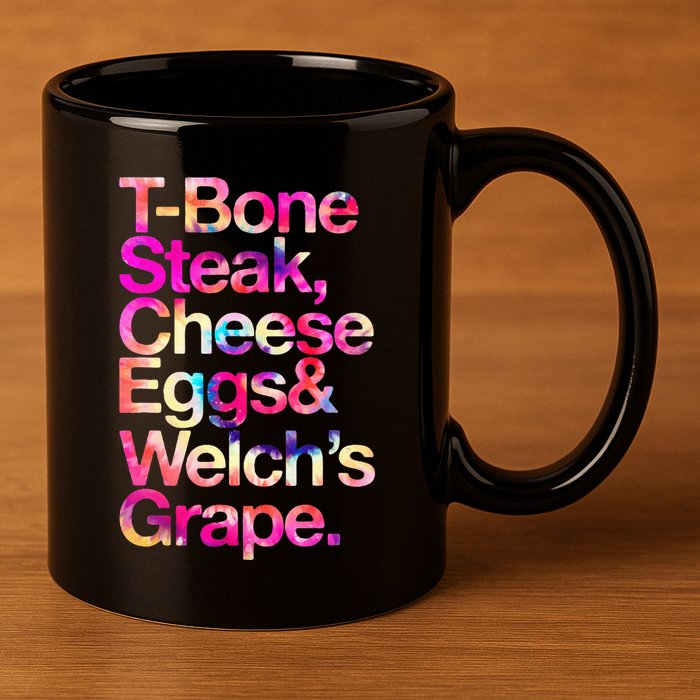 T Bone Steak Cheese Eggs WelchS Grape 11oz C Handle Ceramic Mug