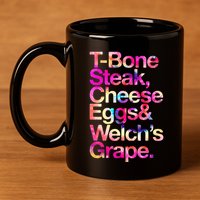 T Bone Steak Cheese Eggs WelchS Grape 11oz C Handle Ceramic Mug