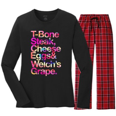 T Bone Steak Cheese Eggs WelchS Grape Women's Long Sleeve Flannel Pajama Set 