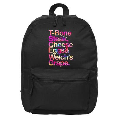 T Bone Steak Cheese Eggs WelchS Grape 16 in Basic Backpack