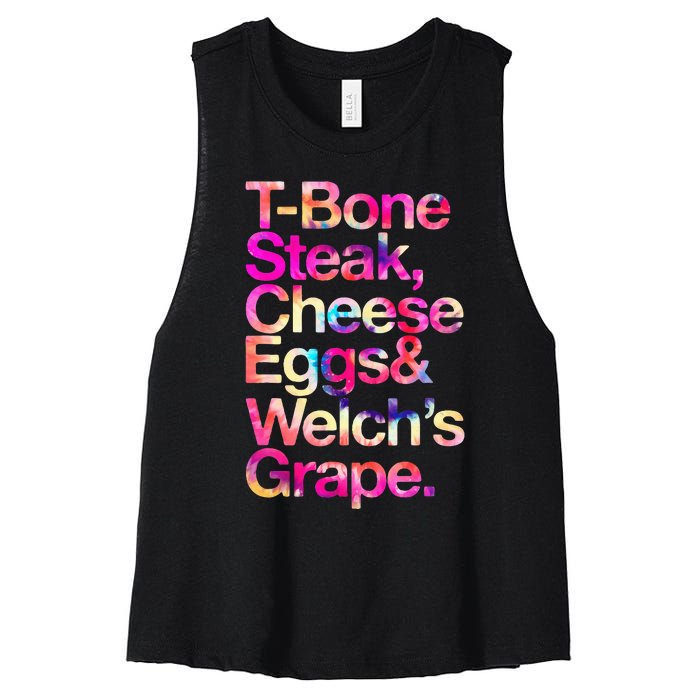 T Bone Steak Cheese Eggs WelchS Grape Women's Racerback Cropped Tank