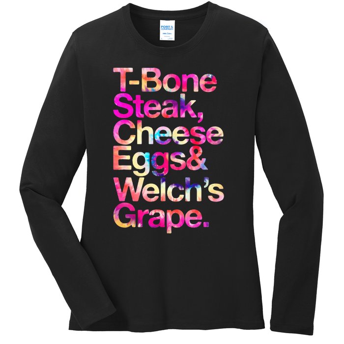 T Bone Steak Cheese Eggs WelchS Grape Ladies Long Sleeve Shirt