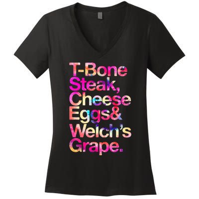 T Bone Steak Cheese Eggs WelchS Grape Women's V-Neck T-Shirt