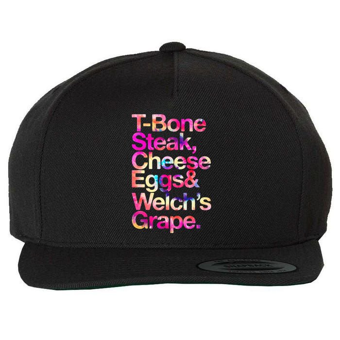 T Bone Steak Cheese Eggs WelchS Grape Wool Snapback Cap