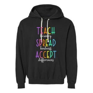 Teach Bravery Spread Kindness Accept Differences Autism Garment-Dyed Fleece Hoodie