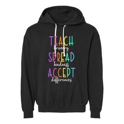 Teach Bravery Spread Kindness Accept Differences Autism Garment-Dyed Fleece Hoodie