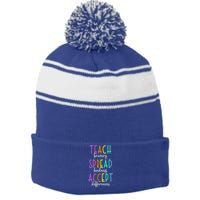 Teach Bravery Spread Kindness Accept Differences Autism Stripe Pom Pom Beanie