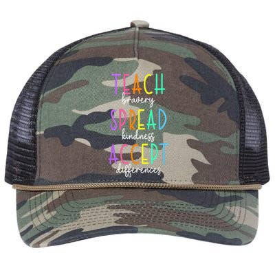 Teach Bravery Spread Kindness Accept Differences Autism Retro Rope Trucker Hat Cap