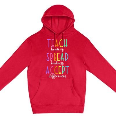 Teach Bravery Spread Kindness Accept Differences Autism Premium Pullover Hoodie