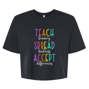 Teach Bravery Spread Kindness Accept Differences Autism Bella+Canvas Jersey Crop Tee