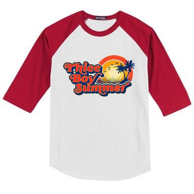 Thicc Boy Summer! Funny Fit2Serve 90s Style Beach Graphic Kids Colorblock Raglan Jersey