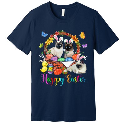 Three Bunny Siamese Cats In Easter Eggs Basket Premium T-Shirt