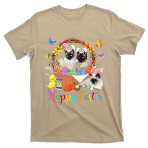 Three Bunny Siamese Cats In Easter Eggs Basket T-Shirt