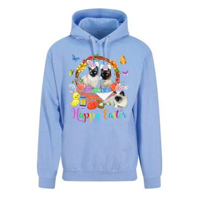 Three Bunny Siamese Cats In Easter Eggs Basket Unisex Surf Hoodie