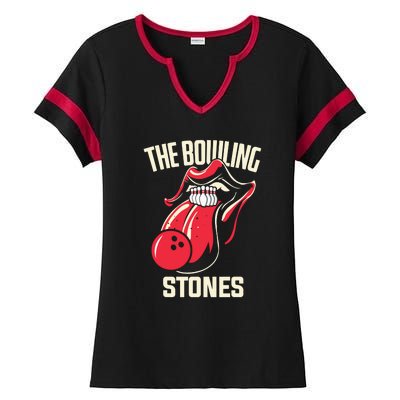 The Bowling Stones Funny Mouth Bowling Ladies Halftime Notch Neck Tee