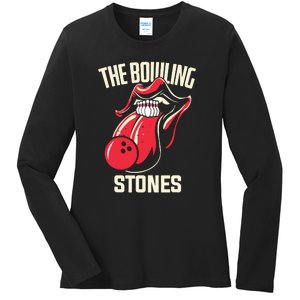 The Bowling Stones Funny Mouth Bowling Ladies Long Sleeve Shirt