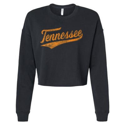 Tennessee Baseball Sports Script Cursive Flag Swoosh Retro Cropped Pullover Crew